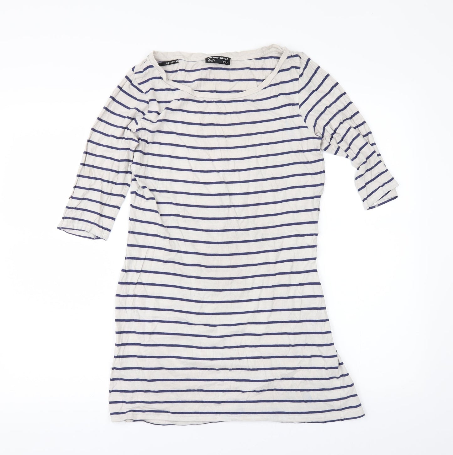 Warehouse Womens Beige Striped  Basic T-Shirt Size 10