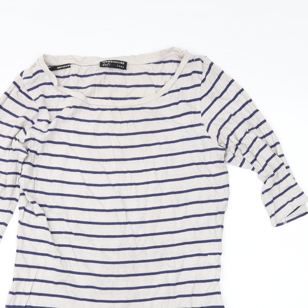 Warehouse Womens Beige Striped  Basic T-Shirt Size 10