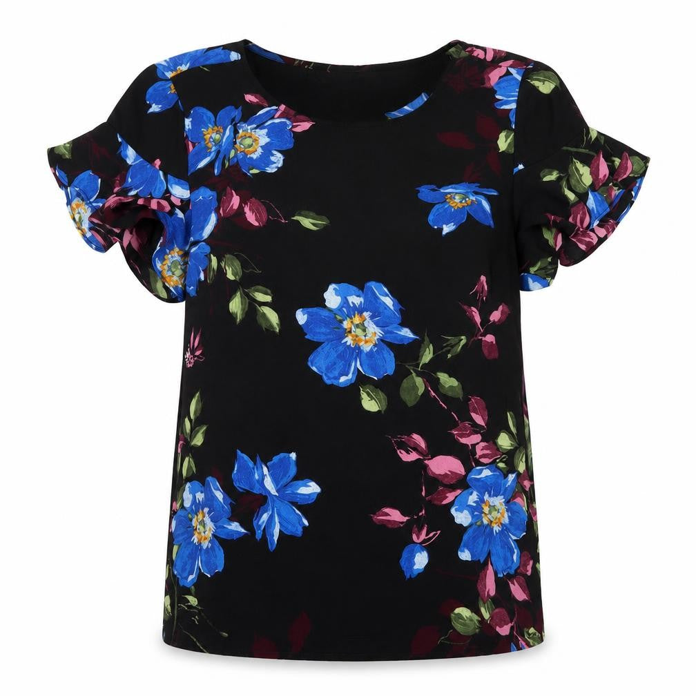 Villa Womens Black Floral  Tunic Blouse Size 6