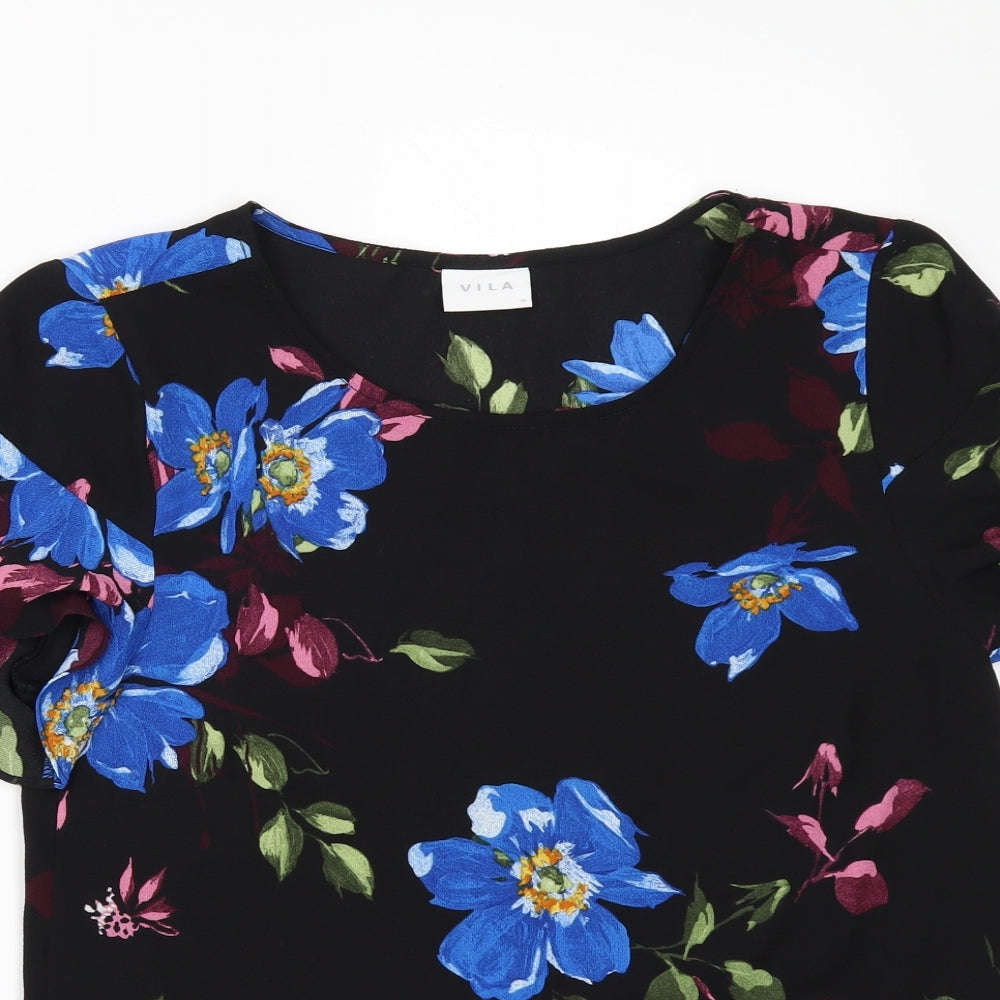 Villa Womens Black Floral  Tunic Blouse Size 6