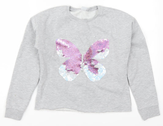 Matalan Girls Grey   Pullover Sweatshirt Size 12 Years  - Butterfly