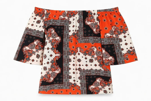 F&F Womens Red Geometric  Basic Blouse Size 10