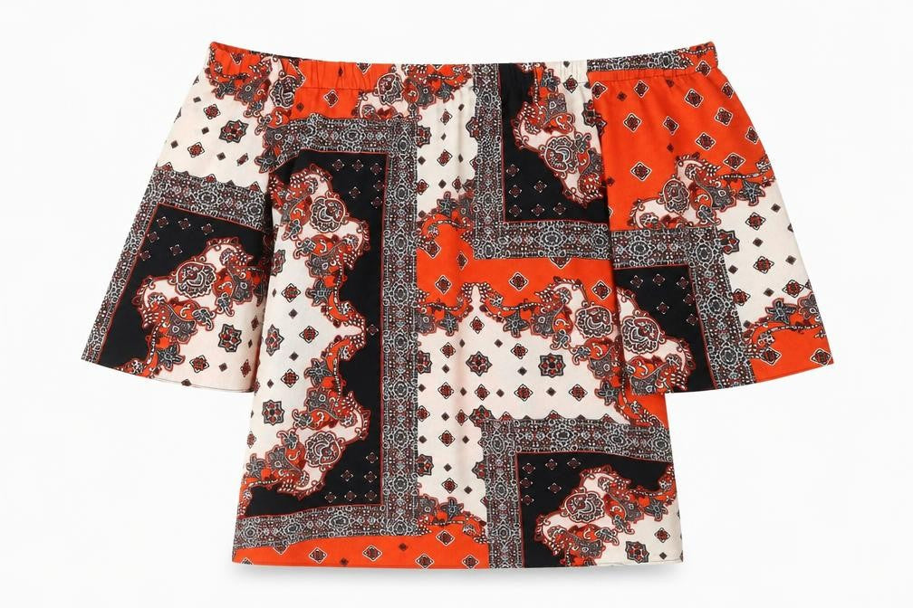 F&F Womens Red Geometric  Basic Blouse Size 10