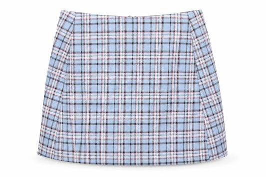Preworn Womens Blue Check  A-Line Skirt Size XS