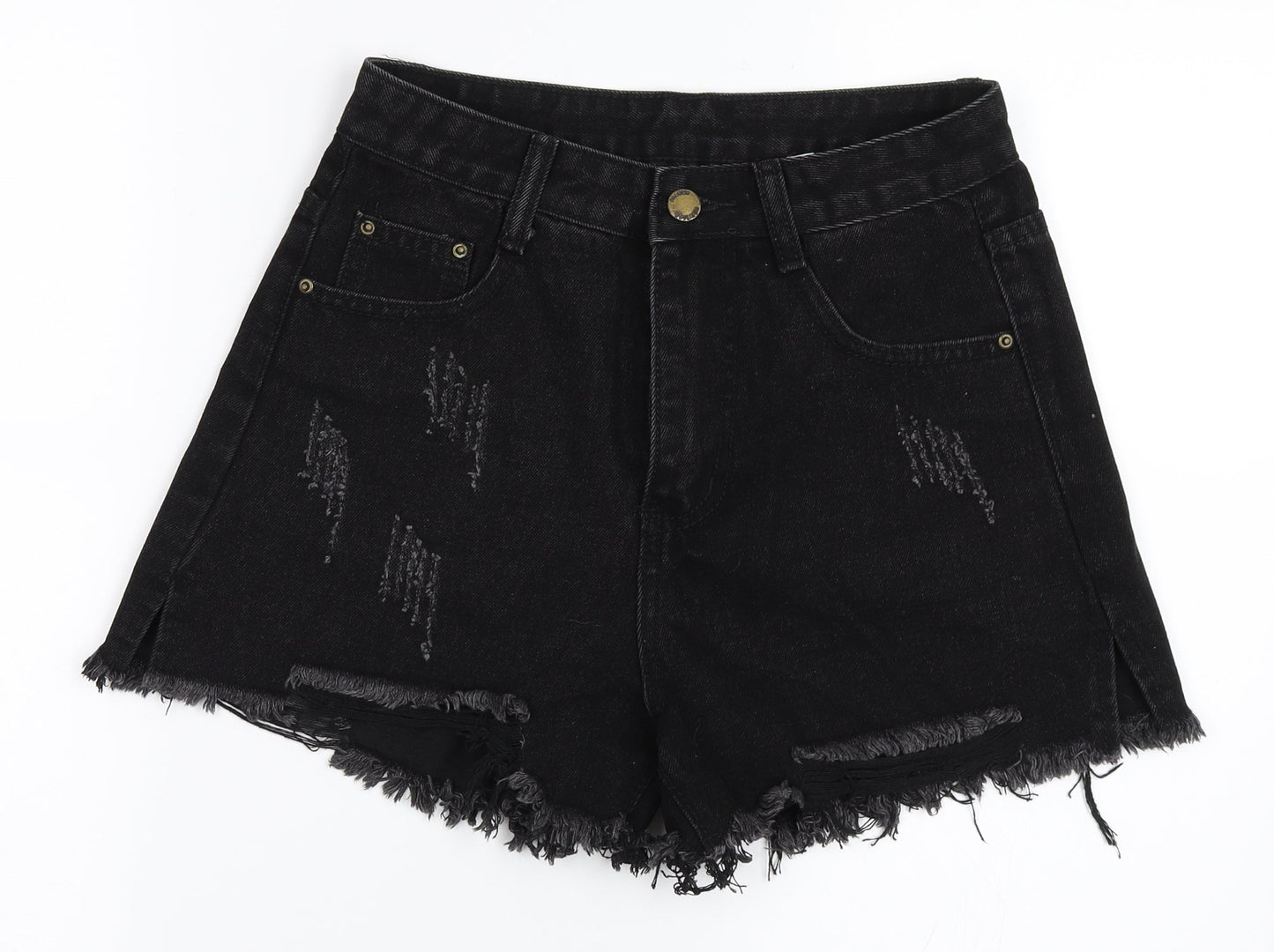 Preworn Womens Black  Denim Hot Pants Shorts Size 27 in