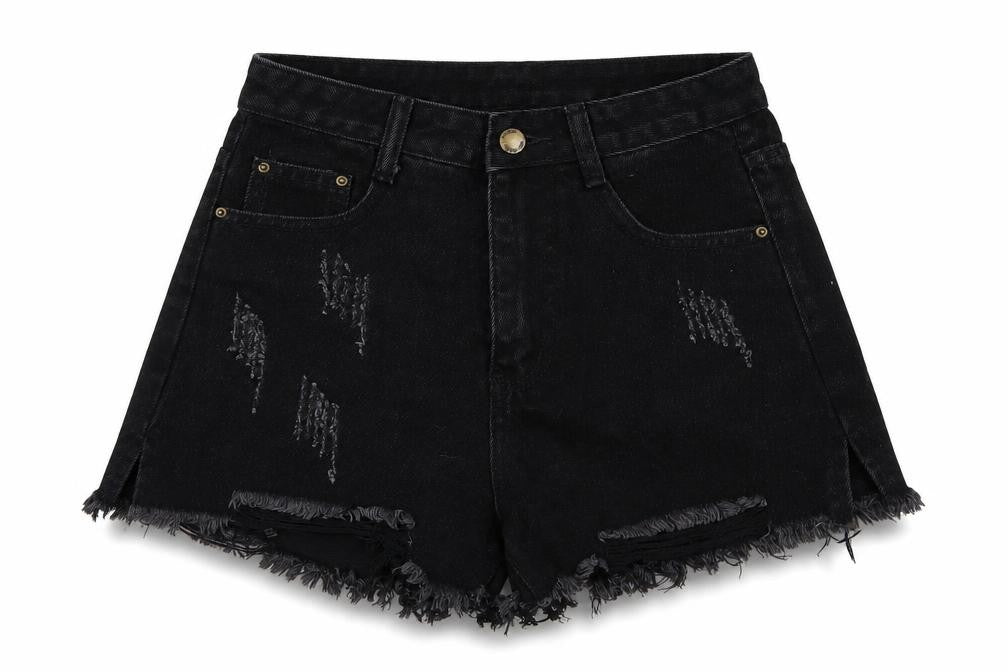 Preworn Womens Black  Denim Hot Pants Shorts Size 27 in