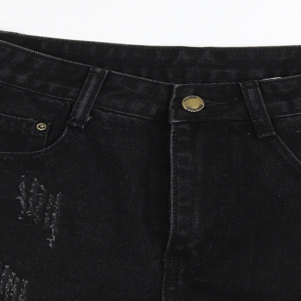 Preworn Womens Black  Denim Hot Pants Shorts Size 27 in