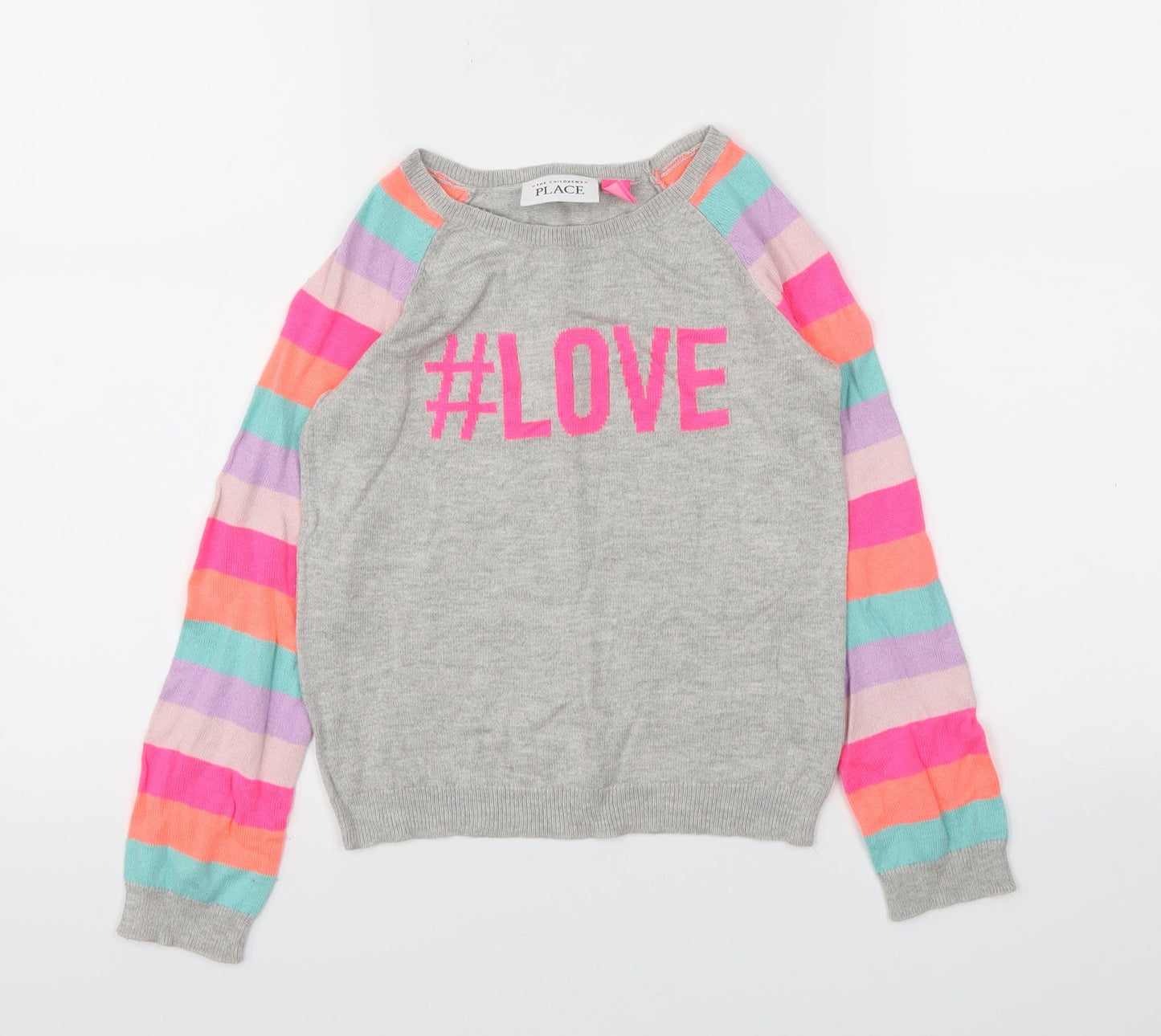 Place Girls Grey Striped  Pullover Jumper Size 5 Years