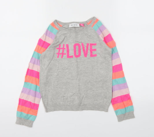 Place Girls Grey Striped  Pullover Jumper Size 5 Years