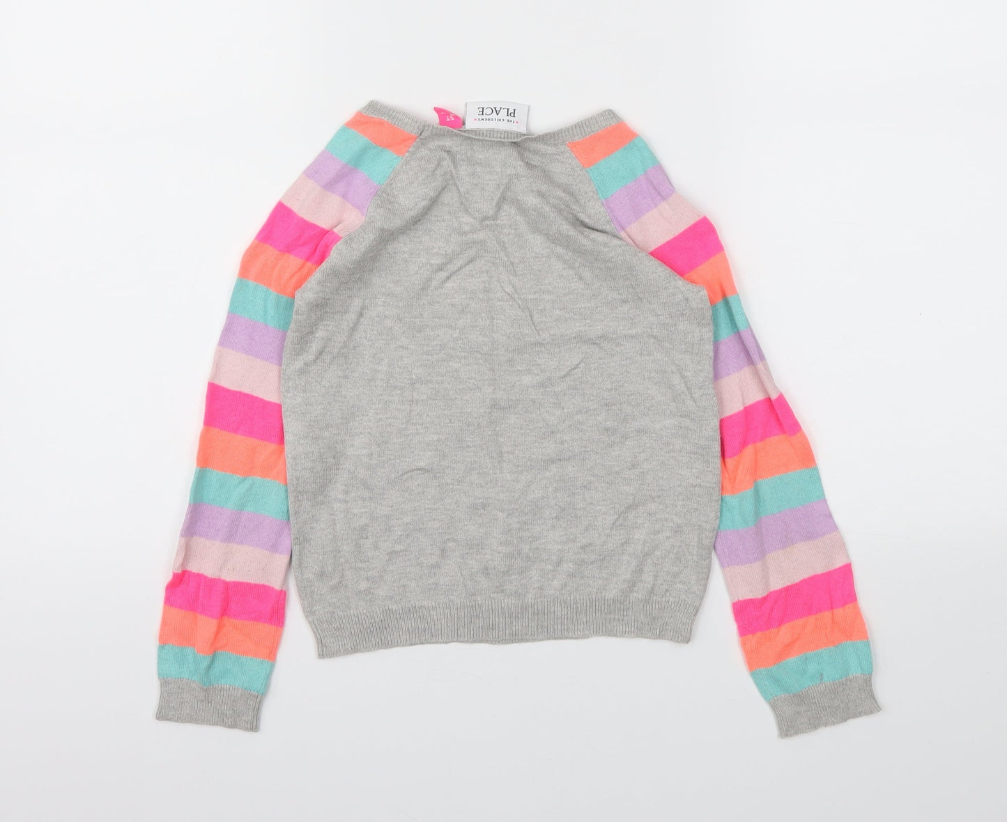 Place Girls Grey Striped  Pullover Jumper Size 5 Years