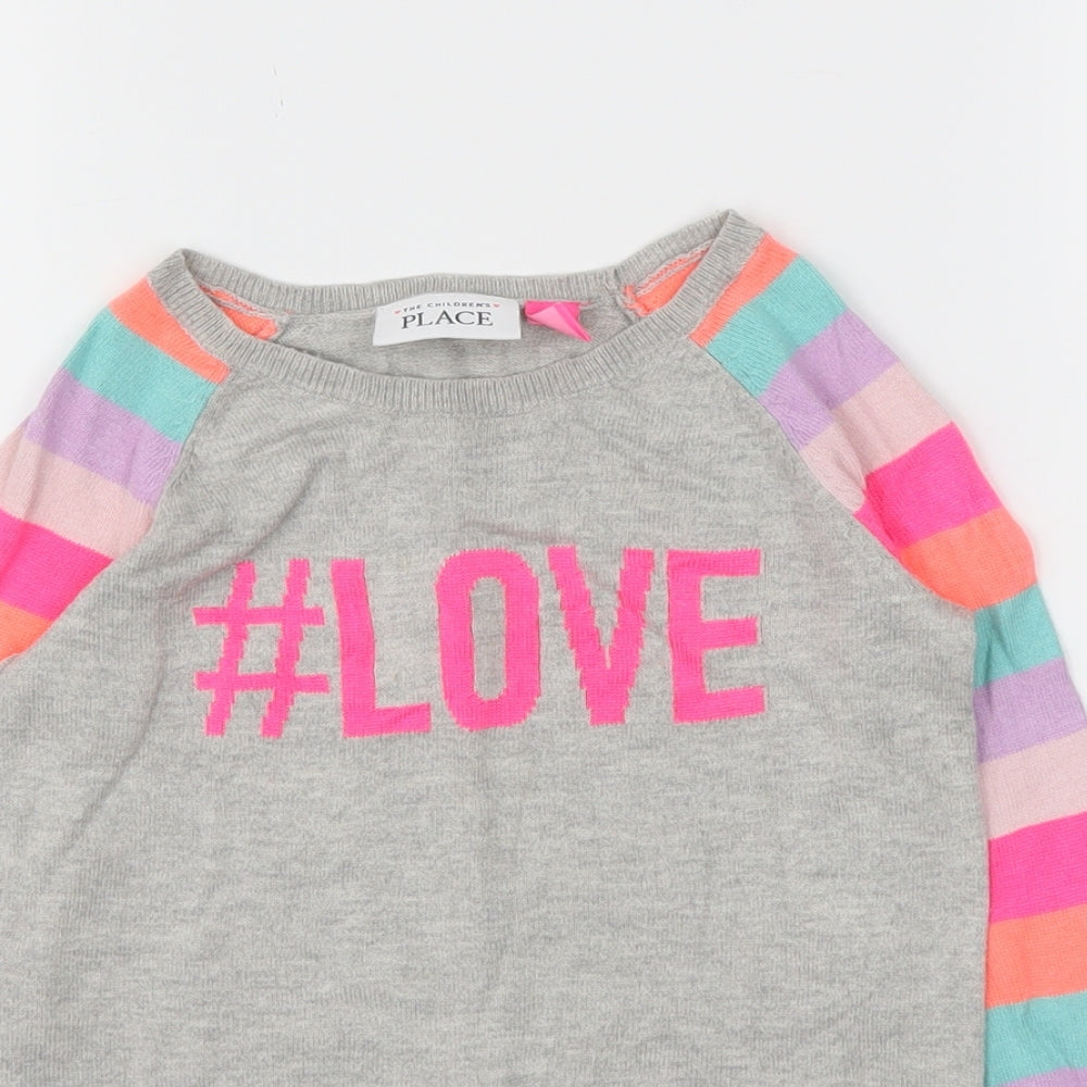 Place Girls Grey Striped  Pullover Jumper Size 5 Years
