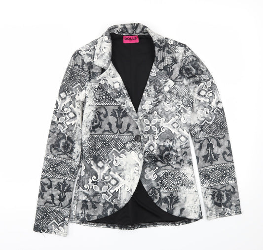 Dolls Paris Womens Black Animal Print  Jacket Blazer Size 8