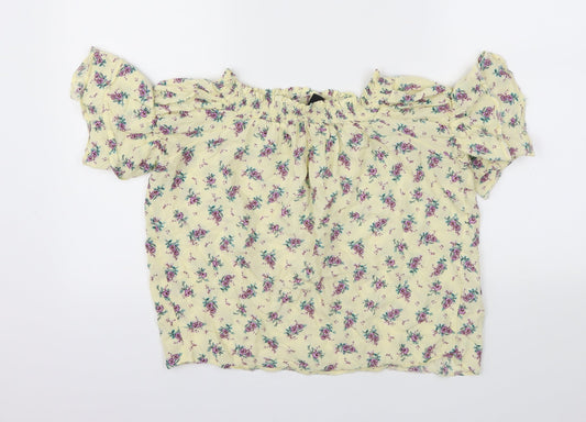 New Look Womens Yellow Floral  Basic T-Shirt Size 8
