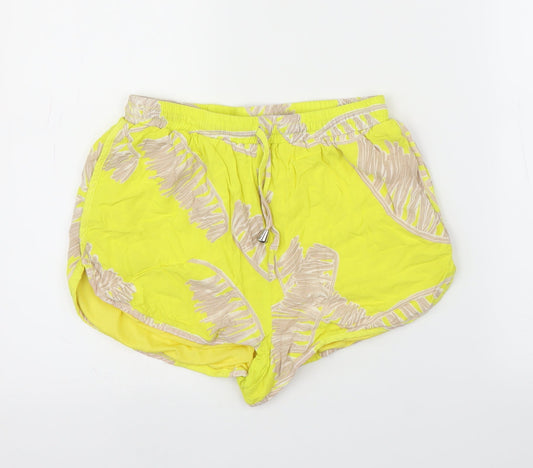 Missguided Womens Yellow Floral  Cut-Off Shorts Size 10