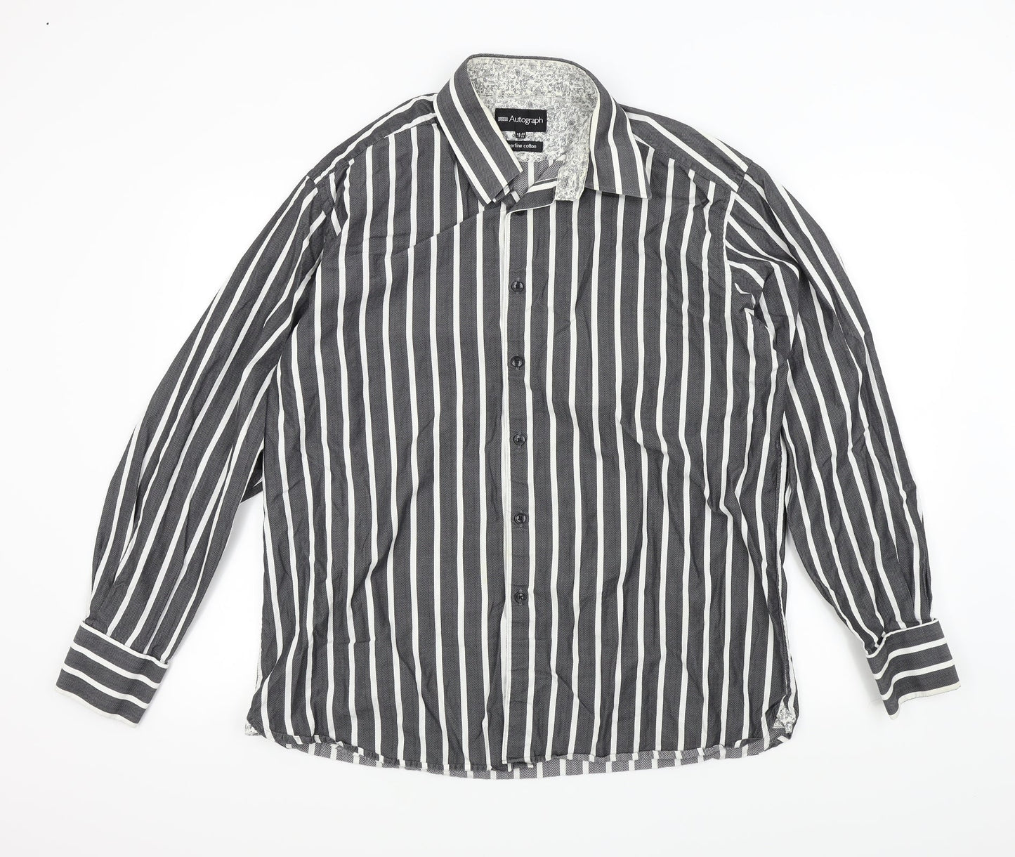 M&S Mens Grey Striped   Button-Up Size 44