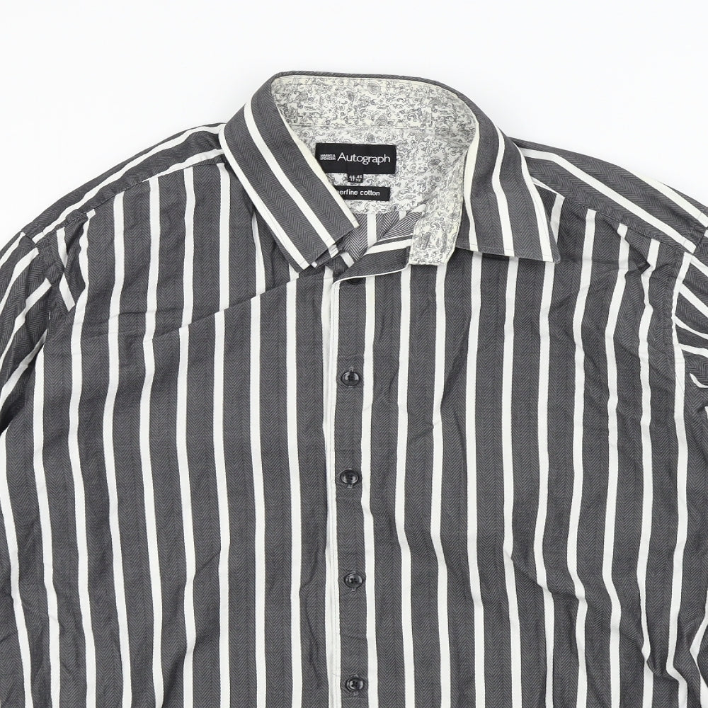 M&S Mens Grey Striped   Button-Up Size 44