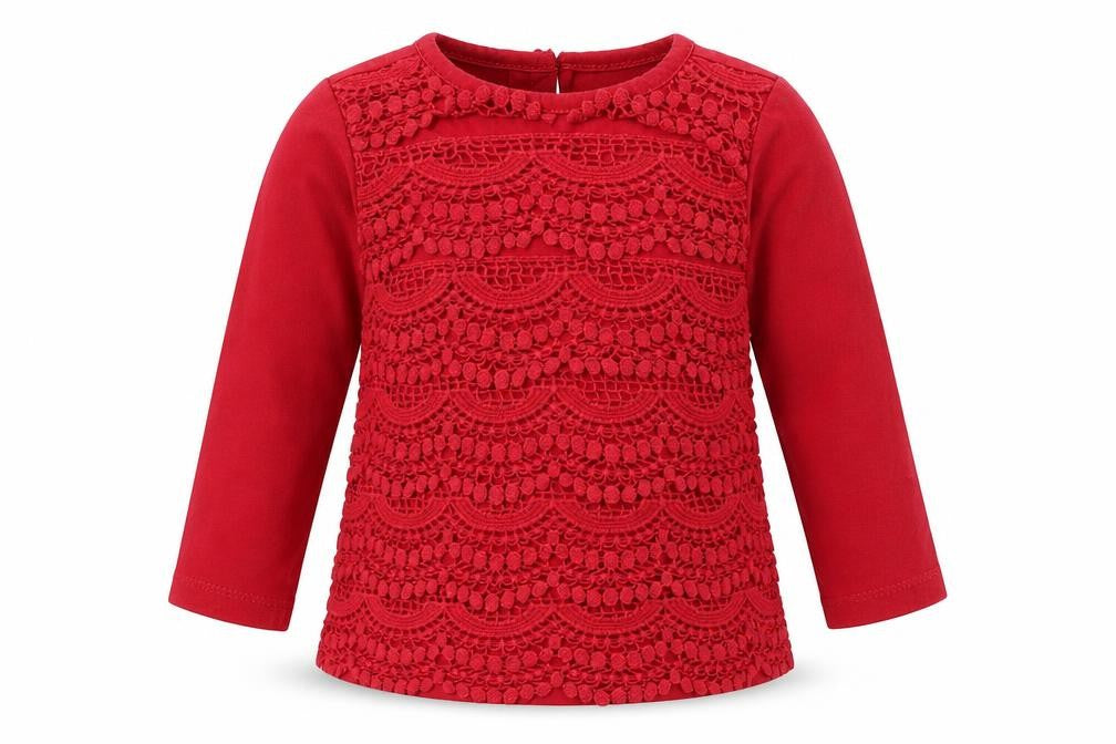 F&F Baby Red   Pullover T-Shirt Size 6-9 Months  - Back Button Up, front layered