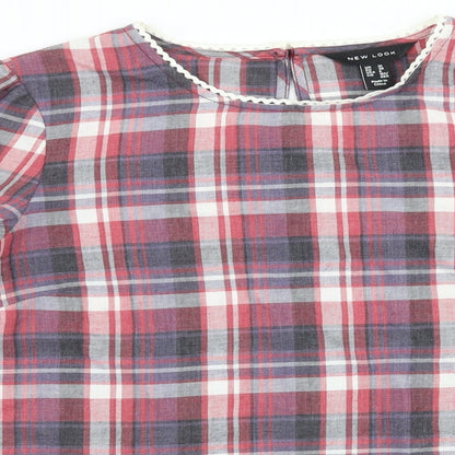 Preloved New Look Womens Pink Plaid  Basic Blouse Size 10 - Detail