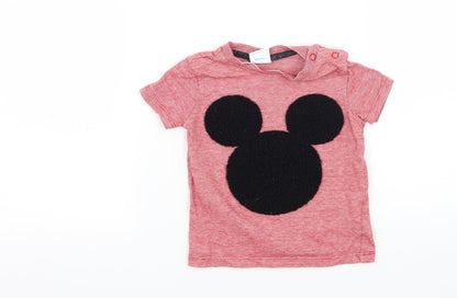 Preloved Disney Boys Red Striped Jersey Basic T-Shirt Size 12-18 Months - Front