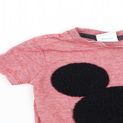 Preloved Disney Boys Red Striped Jersey Basic T-Shirt Size 12-18 Months - Detail