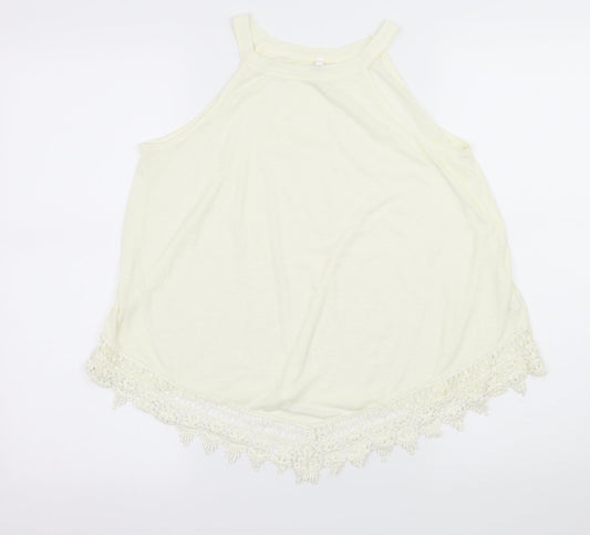 Poof! Womens Ivory  Jersey Basic Tank Size S  - Crochet Trim