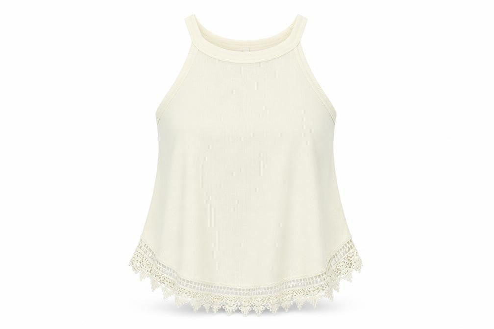 Poof! Womens Ivory  Jersey Basic Tank Size S  - Crochet Trim