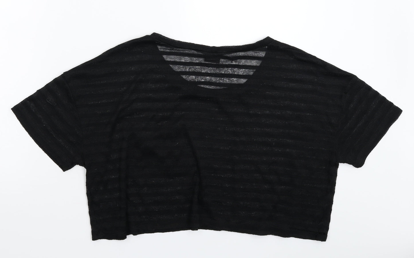 Sparkle & Fade Womens Black Striped  Cropped T-Shirt Size L