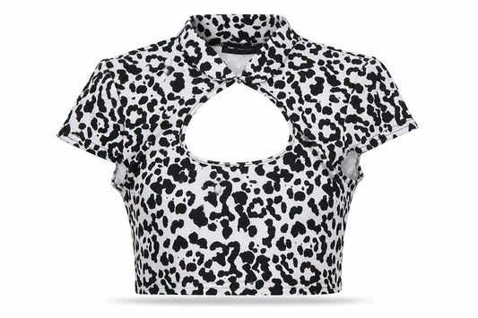PRETTYLITTLETHING Womens White Animal Print  Cropped T-Shirt Size 8