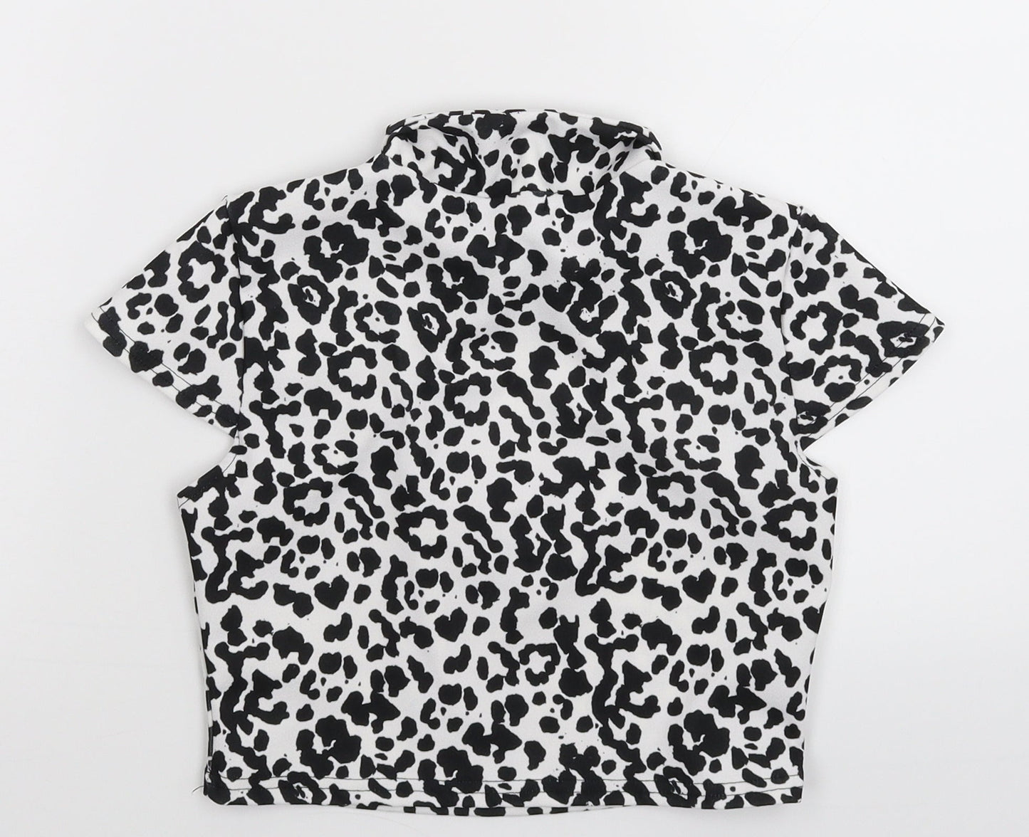 PRETTYLITTLETHING Womens White Animal Print  Cropped T-Shirt Size 8