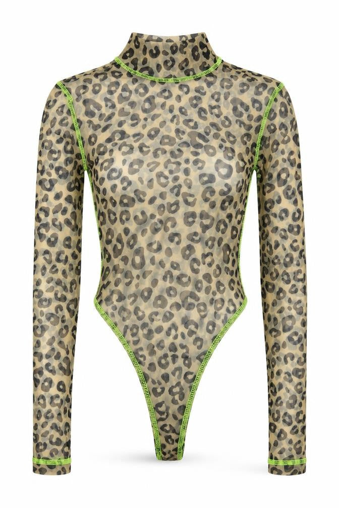Oh Polly Womens Beige Animal Print  Bodysuit One-Piece Size 4
