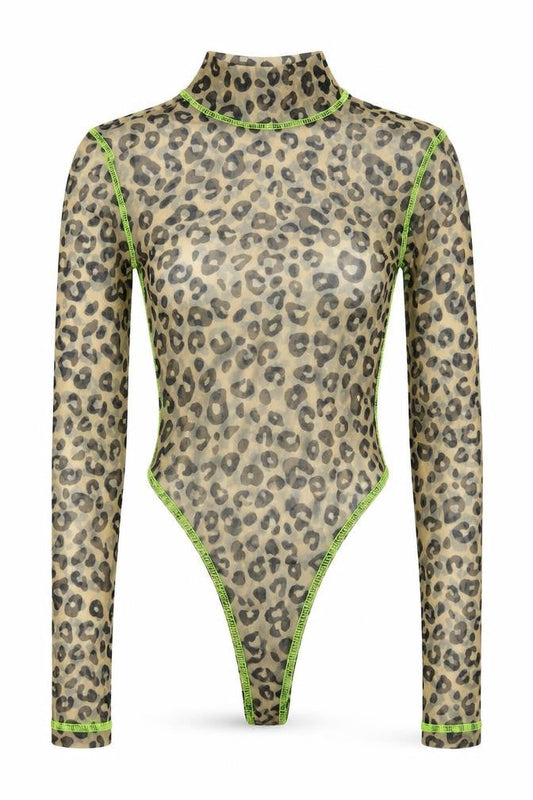 Oh Polly Womens Beige Animal Print  Bodysuit One-Piece Size 4