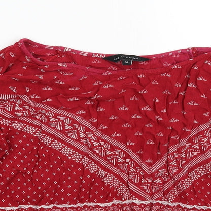 Preloved New Look Womens Red Geometric  Basic T-Shirt Size 10 - Detail