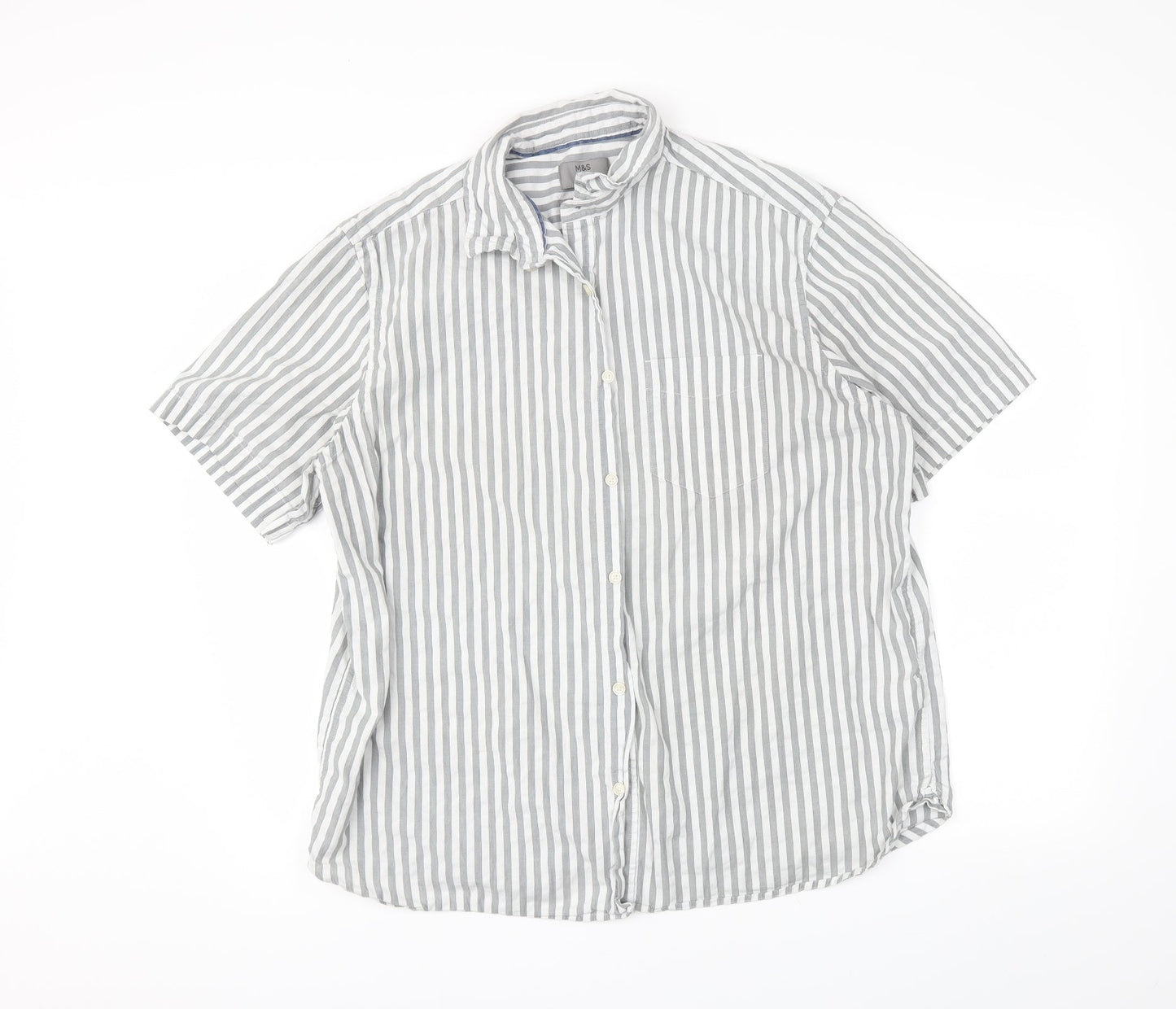 M&S Mens Grey Striped   Button-Up Size XL