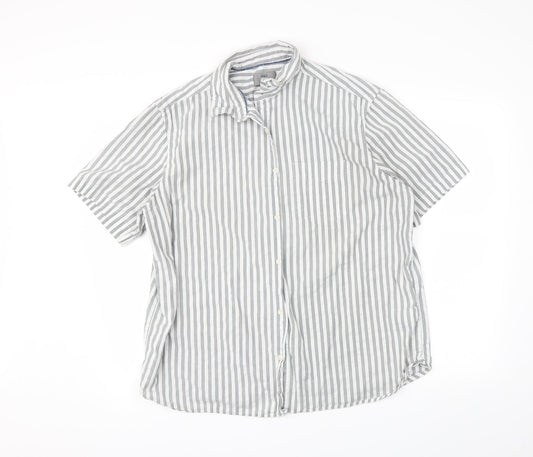 M&S Mens Grey Striped   Button-Up Size XL