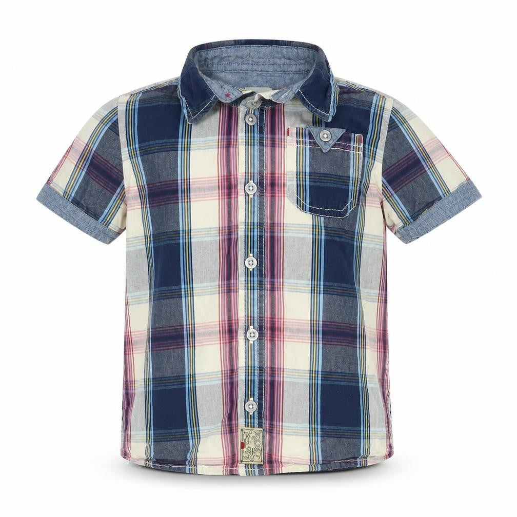 F&F Boys Beige Plaid  Basic Button-Up Size 5-6 Years