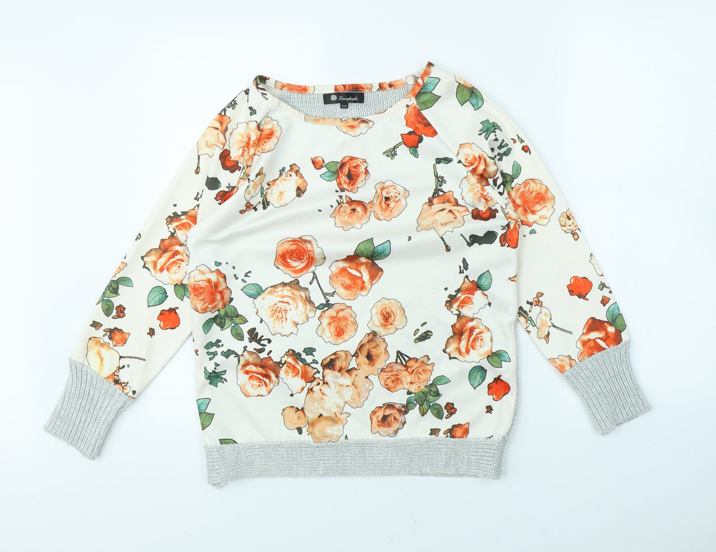 Daisylayla Womens White Floral  Pullover Jumper Size S
