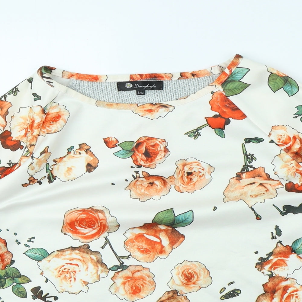 Daisylayla Womens White Floral  Pullover Jumper Size S
