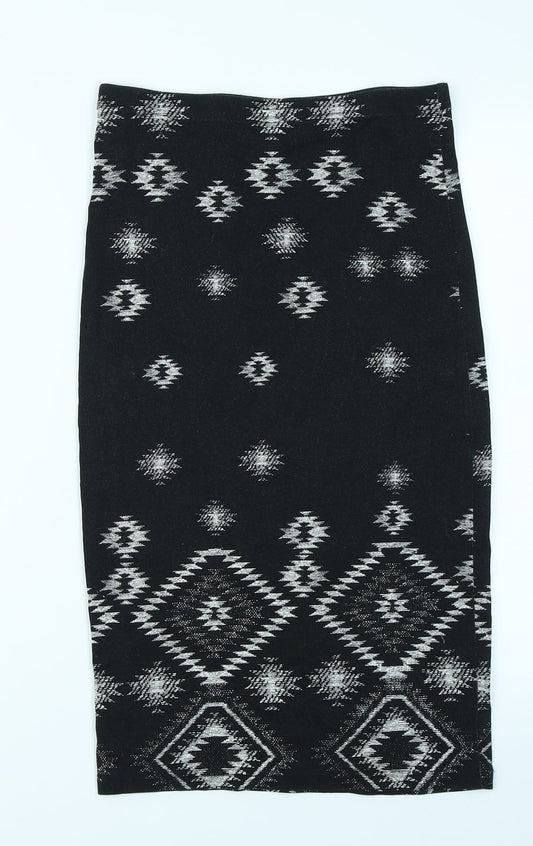 Topshop Womens Black Geometric  Straight & Pencil Skirt Size 10