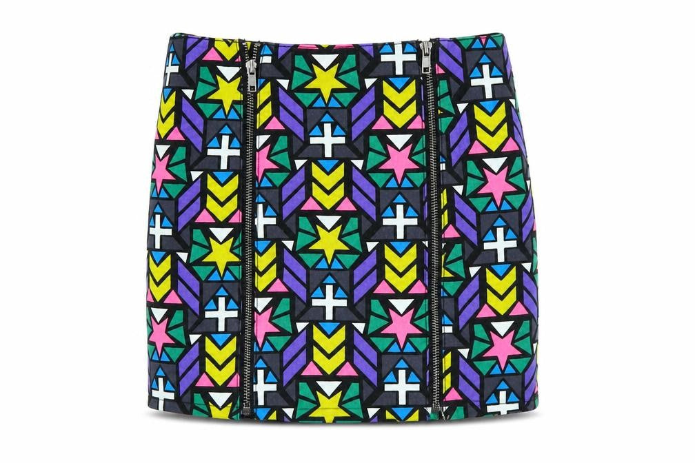 Divided Womens Green Geometric Denim A-Line Set Size 6