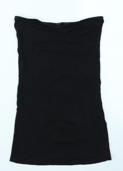 Additional front view of Miss Selfridge women’s black basic t-shirt, size UK 8