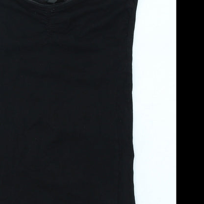 Close-up detail of Miss Selfridge women’s black basic t-shirt, size UK 8