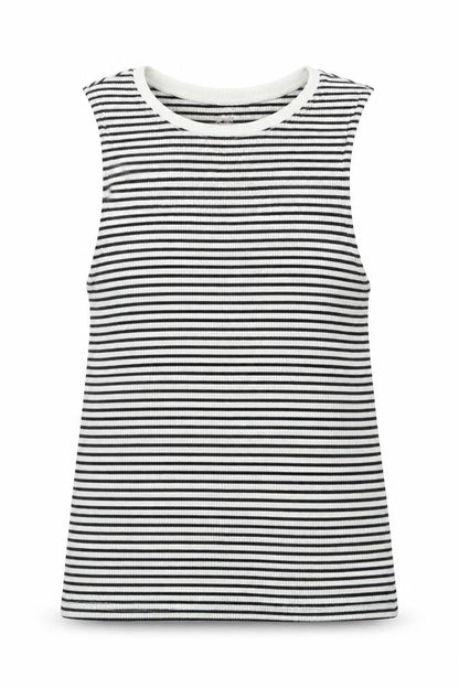 Front view of H&M girls’ black striped basic tank, size 7-8, years
