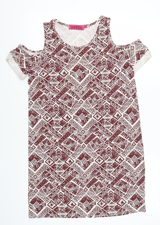 Boohoo Womens Red Geometric  T-Shirt Dress  Size 8