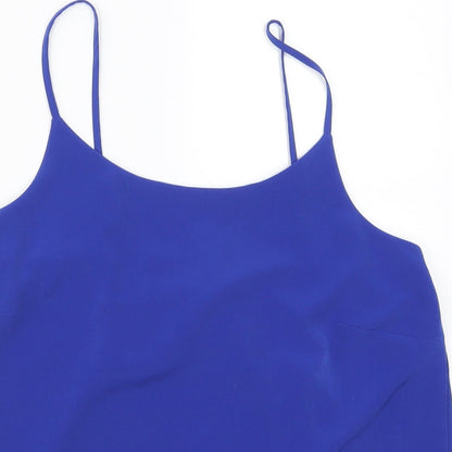 Close-up detail of Papaya women’s blue basic tank, size UK 10