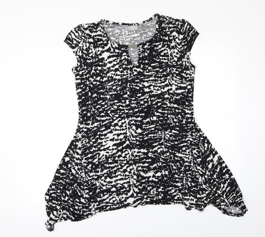 Wallis Womens Black Geometric  Basic T-Shirt Size M  - SHAPED HEM