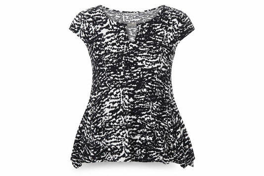 Wallis Womens Black Geometric  Basic T-Shirt Size M  - SHAPED HEM