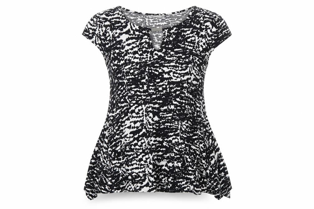 Wallis Womens Black Geometric  Basic T-Shirt Size M  - SHAPED HEM