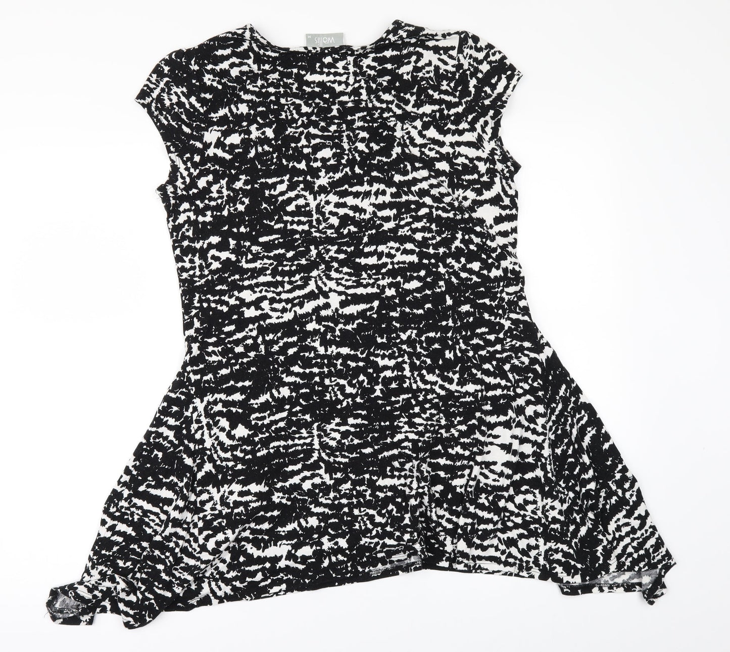 Wallis Womens Black Geometric  Basic T-Shirt Size M  - SHAPED HEM
