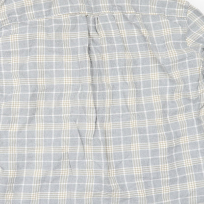 Brand and care label for Goodfellows & co men’s grey check button-up, size L
