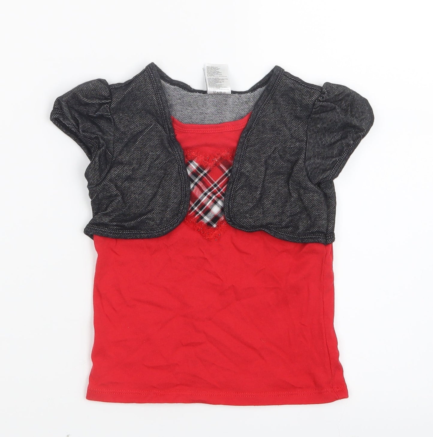Healthtex Girls Red   Basic T-Shirt Size 4 Years  - Top and cardigan in one